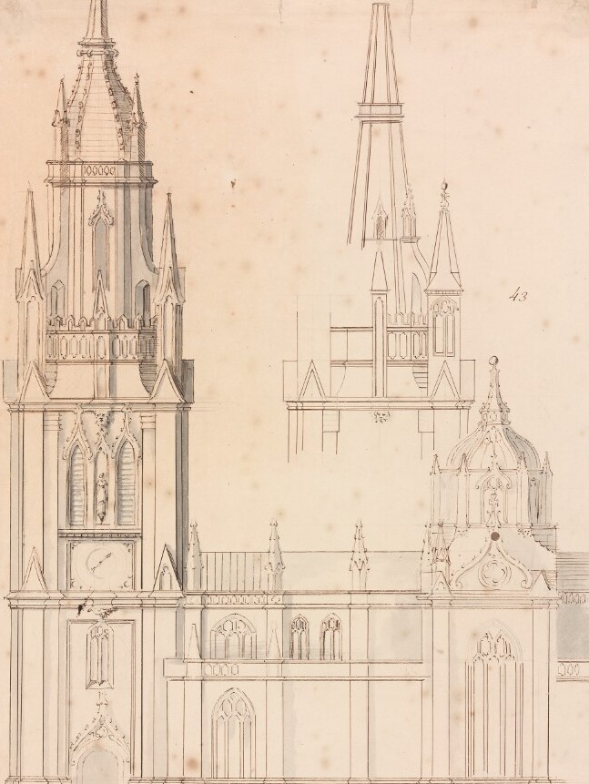 drawing of church tower